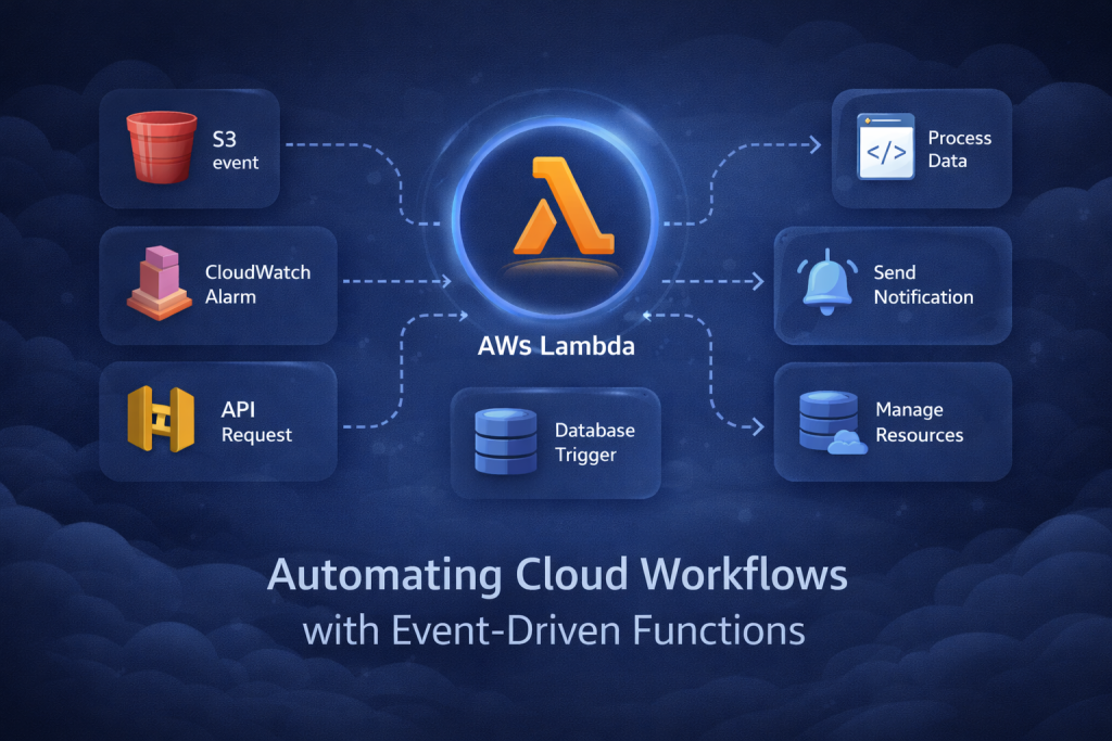 AWS Lambda workflow diagram with event-driven cloud automation