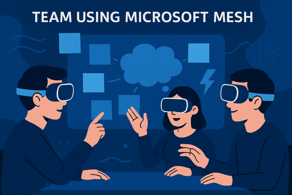 Team using Microsoft Mesh for virtual brainstorming