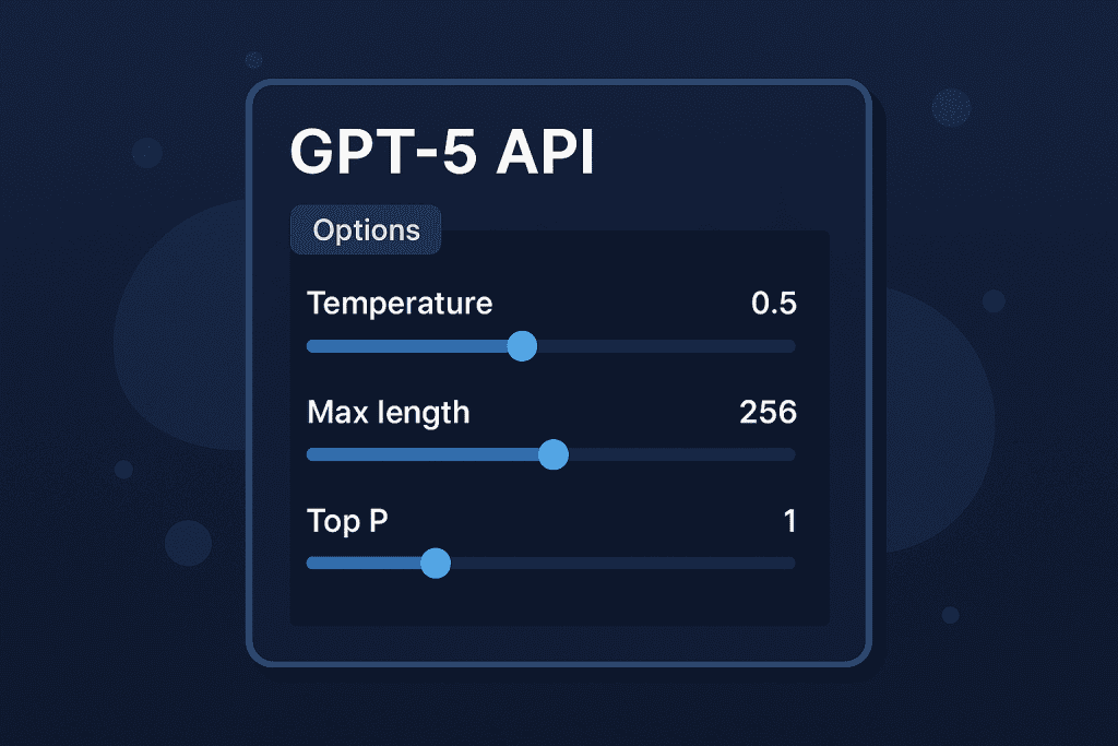 GPT 5 API 최적화 설정 패널.