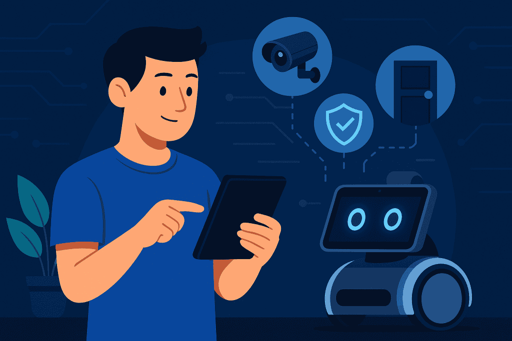 Amazon Astro home bot assisting with smart home security tasks.