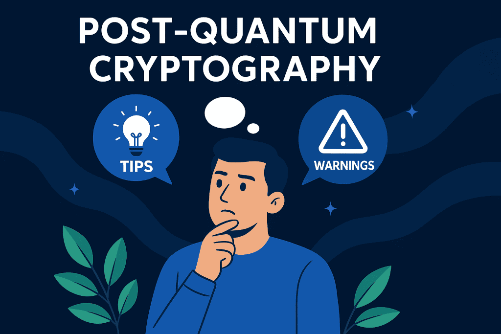 Person with Post Quantum Cryptography thinking of Tips and Warnings