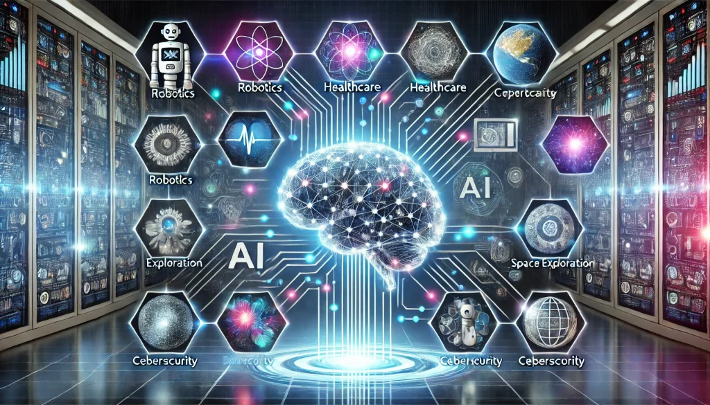 A futuristic depiction of AI’s transformative power, symbolizing its limitless potential in shaping technology and society.