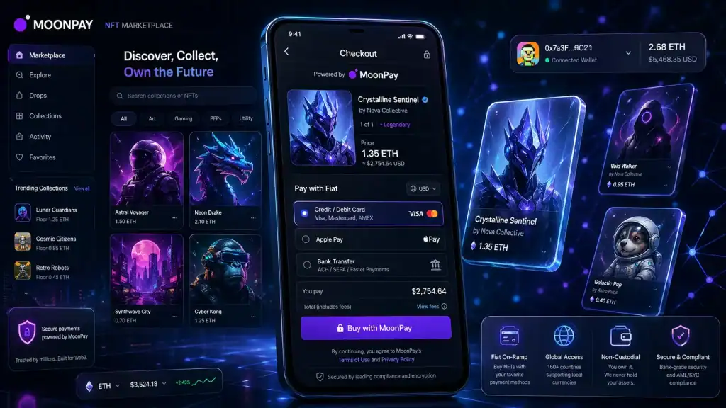 MoonPay NFT purchase scene featuring digital collectibles