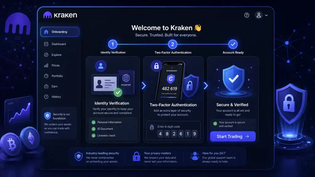 Kraken Crypto account setup screen showing identity verification