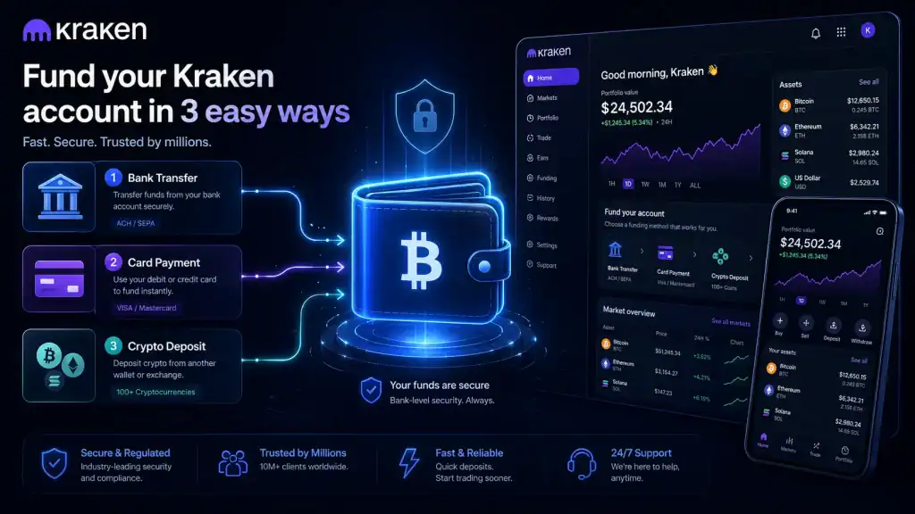 Kraken Crypto funding process with bank transfe