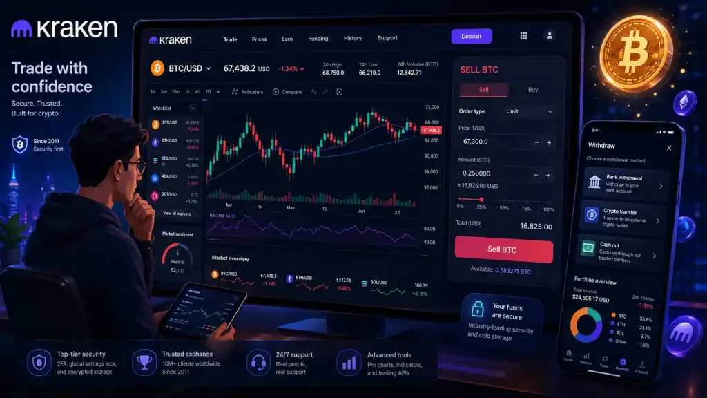 Kraken Crypto sell order interface displaying Bitcoin price charts