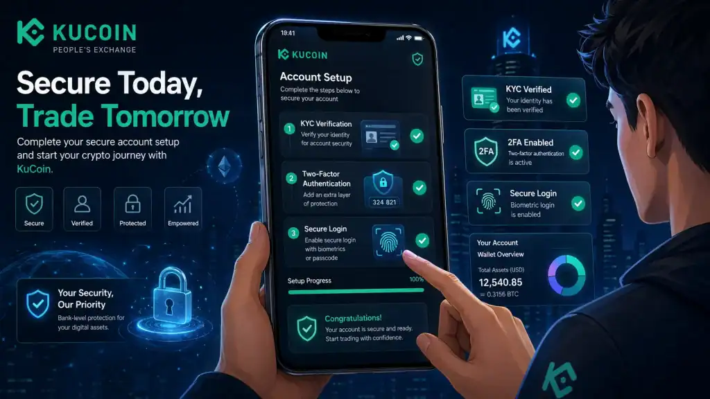 KuCoin App user completing secure account setup with KYC verification