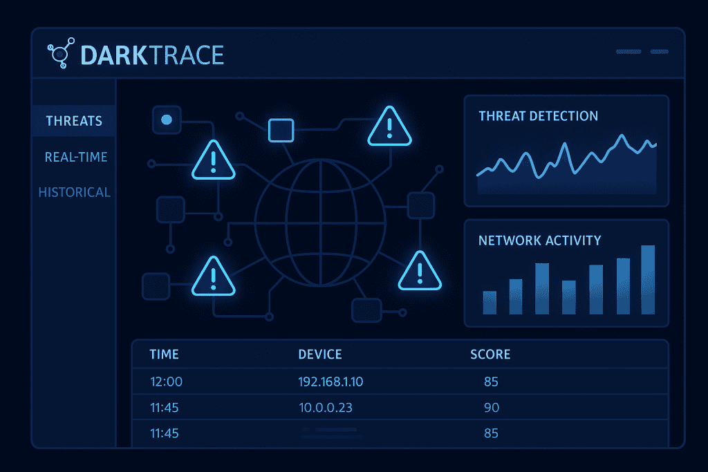Live network threat detection dashboard in Darktrace.