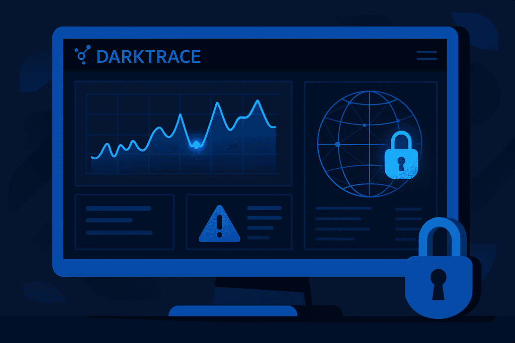 Darktrace AI cybersecurity interface on desktop screen.