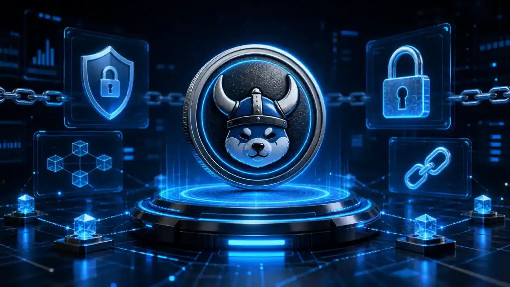 Digital Floki Coin token displayed on a futuristic DeFi platform
