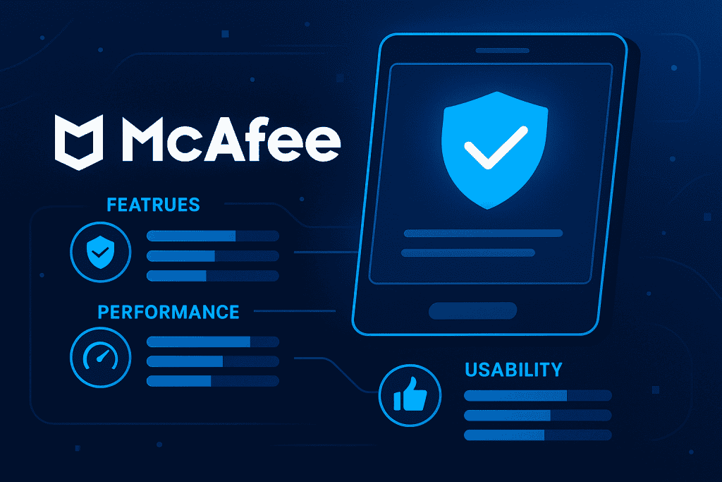 Visual breakdown of McAfee features, performance, and usability.