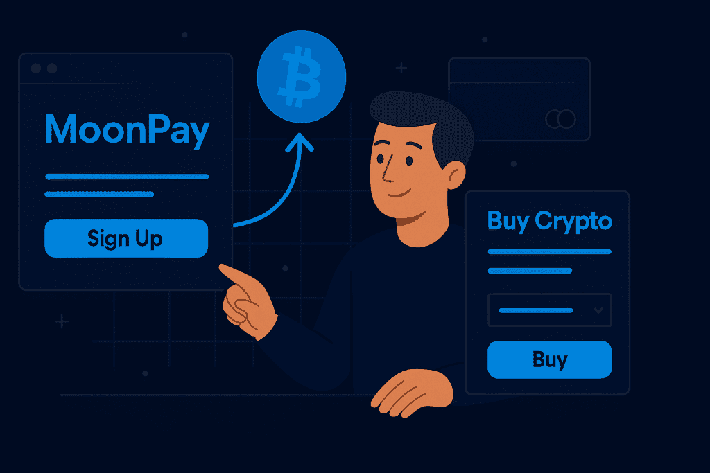 MoonPay account setup and crypto purchase using payment methods.