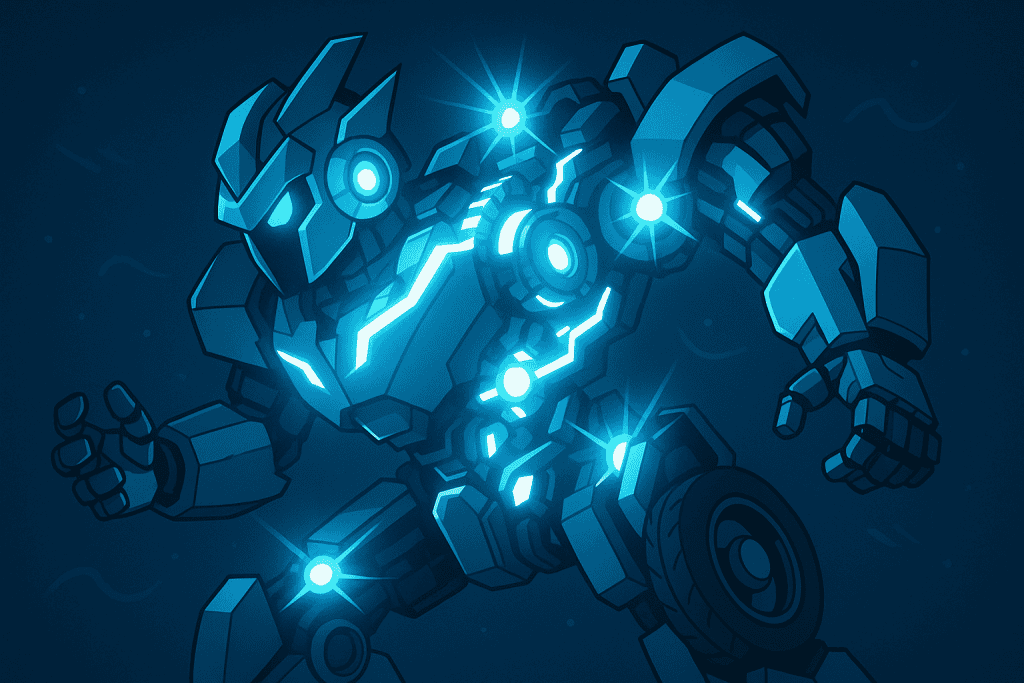 Robot mid-transformation with shining mechanical parts
