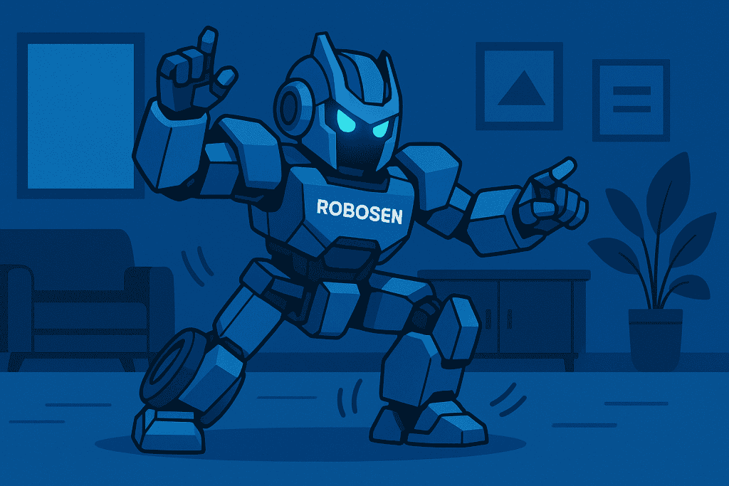 Robosen robot executing dance routine indoors
