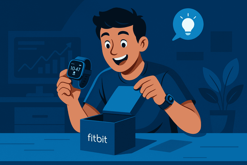 Excited user unboxing a new Fitbit Watch ready to explore tech trends.
