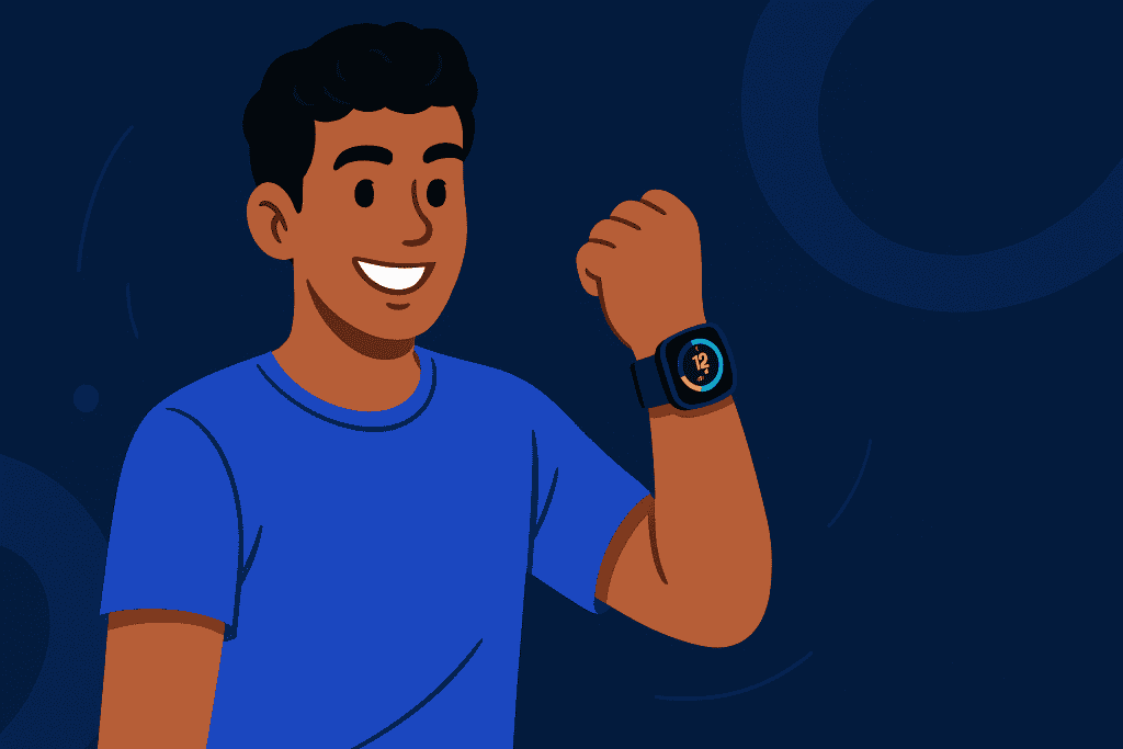 User proudly wearing a fully setup Fitbit Watch, ready for daily fitness tracking.