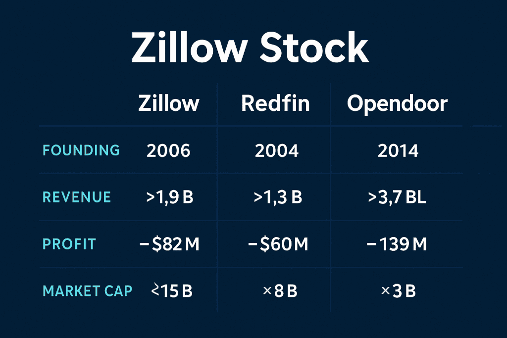 Comparison table of Zillow Stock versus Redfin and Opendoor