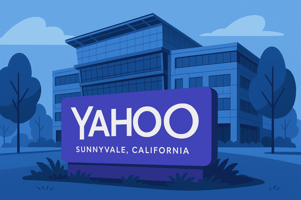 Yahoo headquarters sign in Sunnyvale, California
