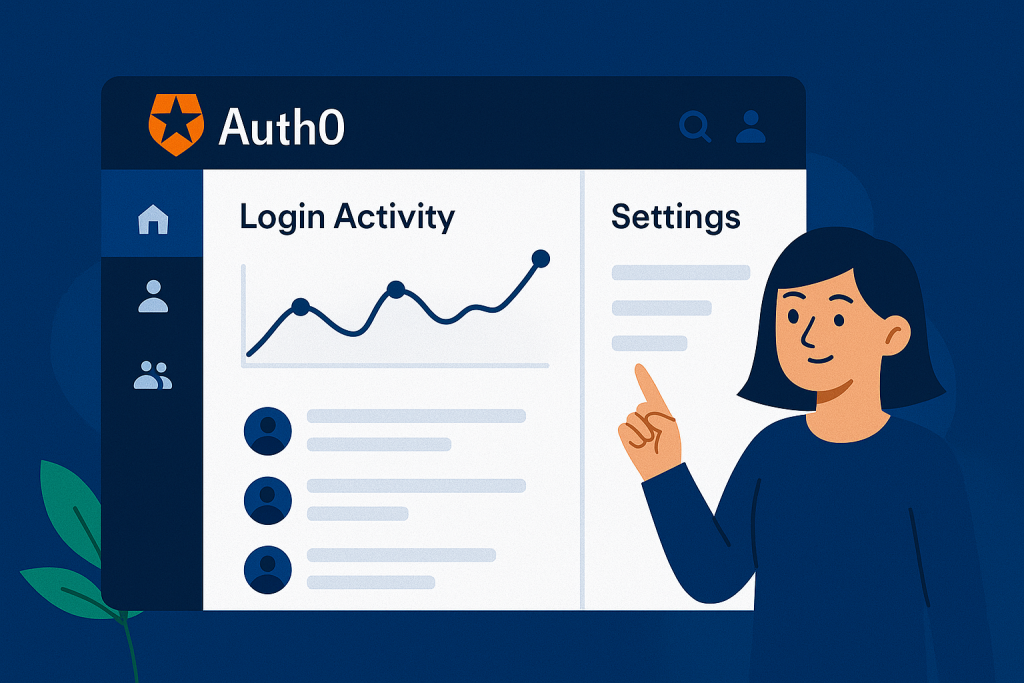 Auth0 admin dashboard showing user login activity and settings