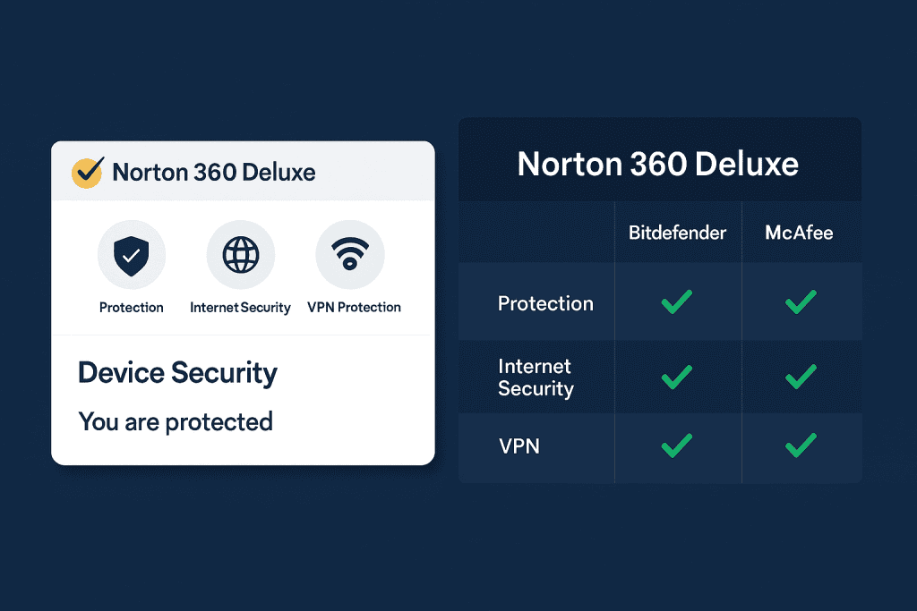 norton-360-deluxe comparison with Bitdefender and McAfee in a clean format