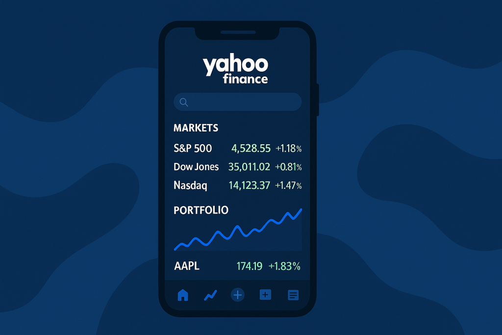 Yahoo Finance mobile app displaying market data