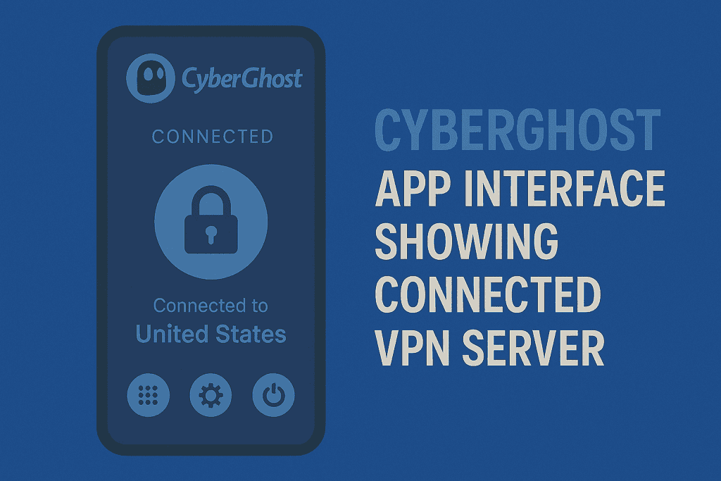 CyberGhost app interface showing connected VPN server