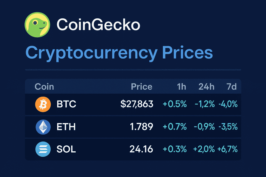 CoinGecko homepage showing live crypto prices