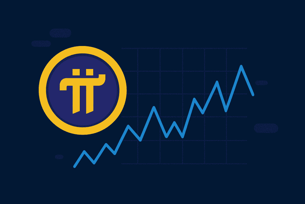 Pi Coin logo beside fluctuating value graph