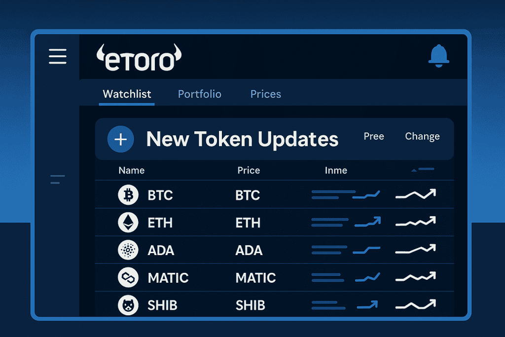 Etoro crypto interface with new token updates