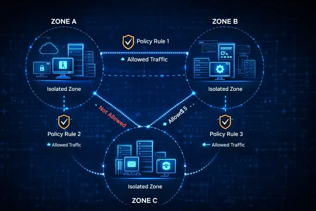 Cybersecurity analyst viewing a live infrastructure map 
