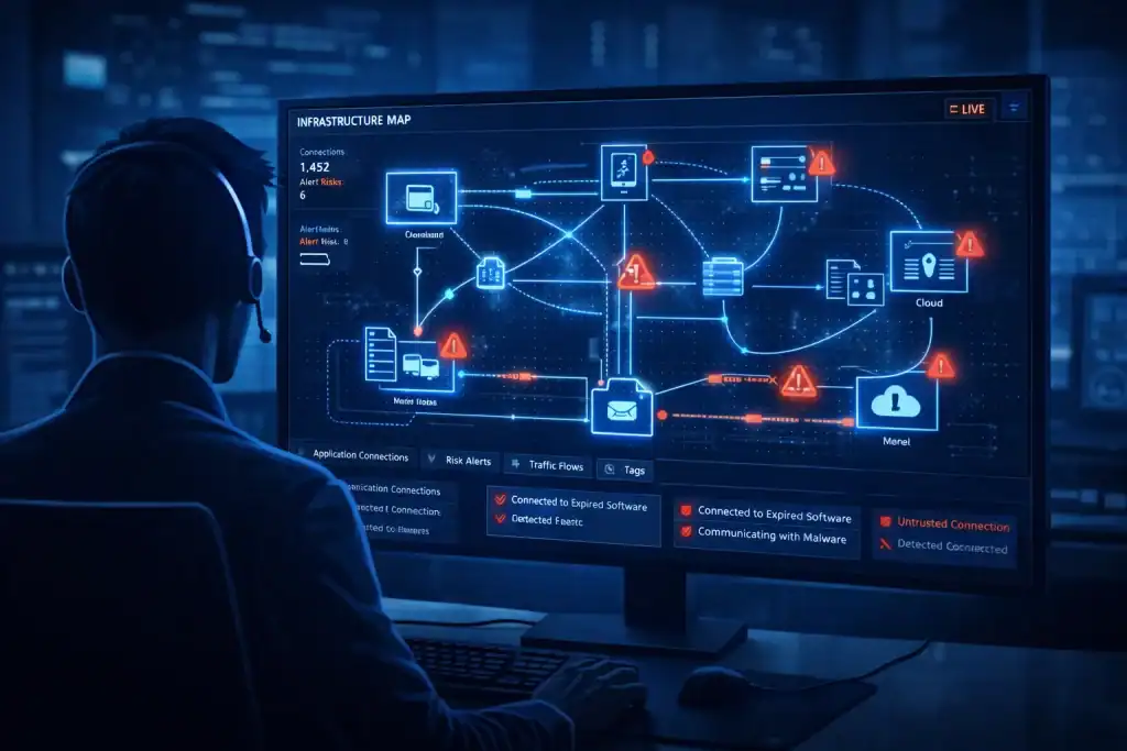 Ransomware warning icon trapped inside a single quarantined server 