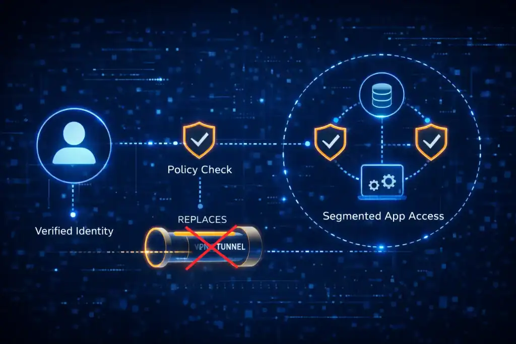 Zero Trust access flow diagram showing user identity verification