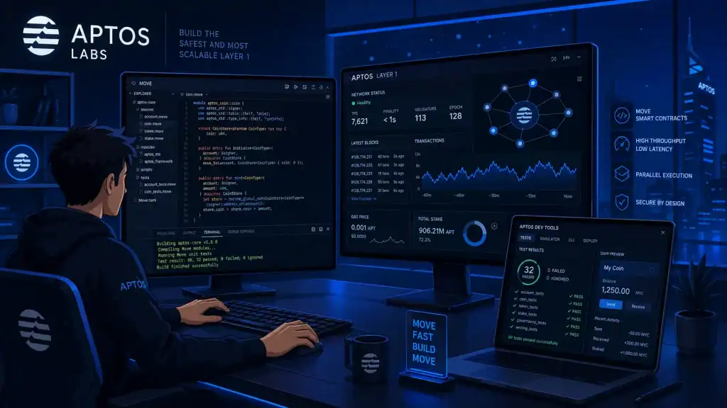 Aptos Labs developer workspace showing Move programming tools
