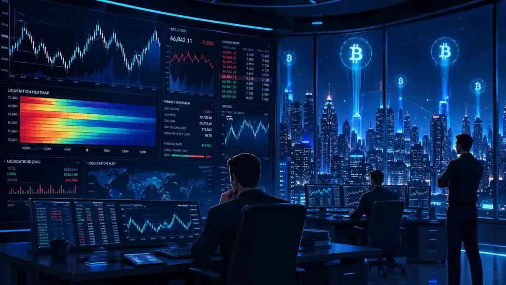 Bitcoin Volatility visualized as traders studying liquidation heatmaps