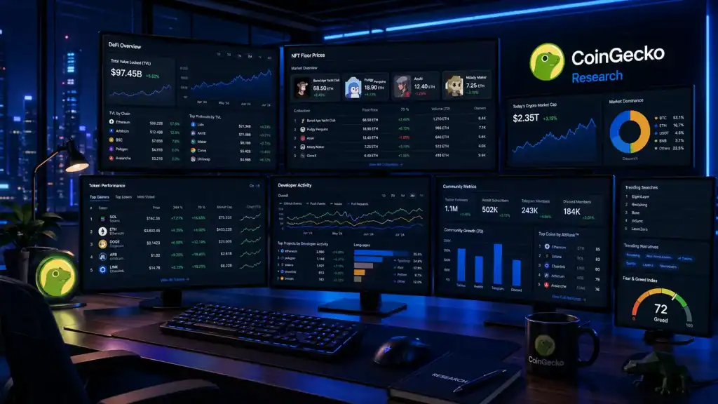 CoinGecko research workspace featuring DeFi charts