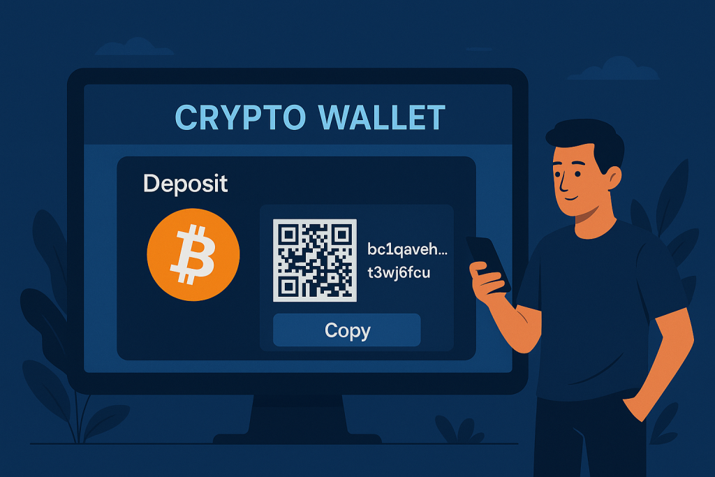 Crypto wallet interface showing Bitcoin deposit option