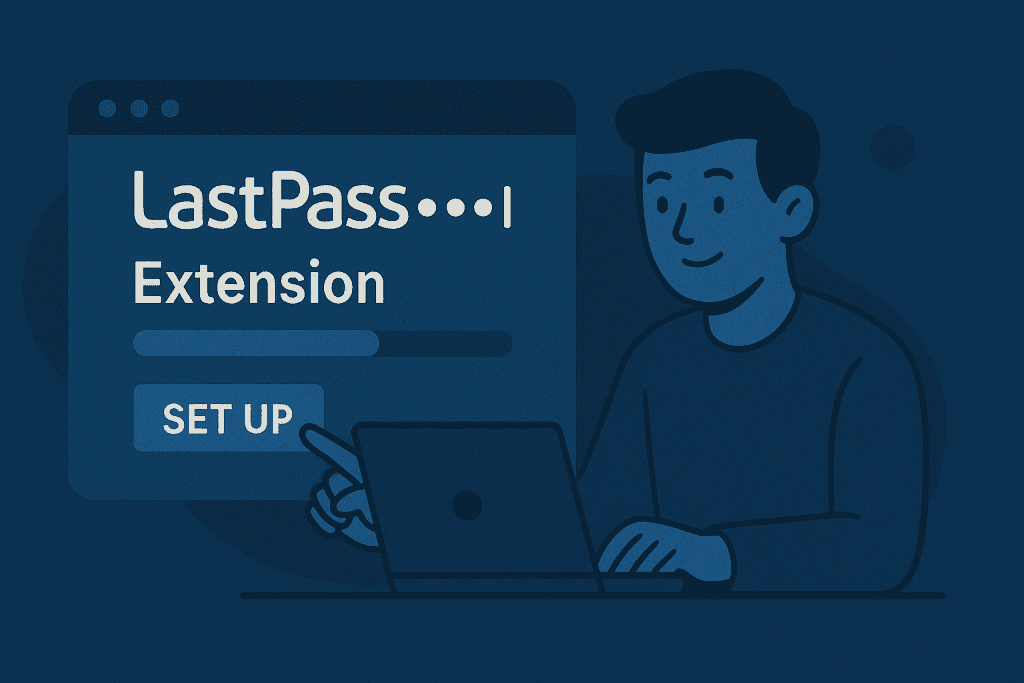 Person setting up LastPass Extension on laptop screen