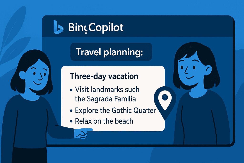 Copilot Bing showing summarized travel planning results