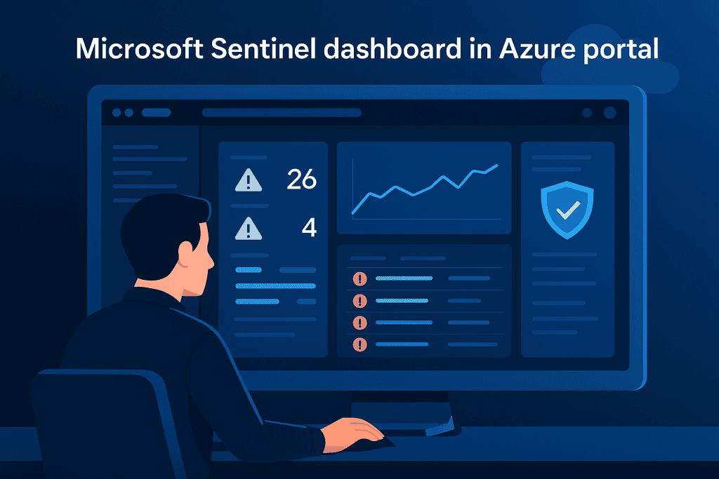 Screenshot of Microsoft Sentinel dashboard in Azure portal