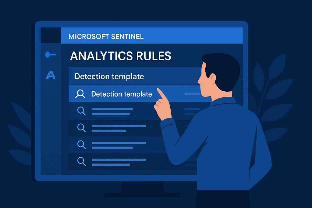 Microsoft Sentinel analytics rules setup screen showing detection templates