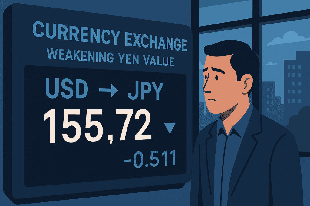 Currency exchange board showing weakening yen value