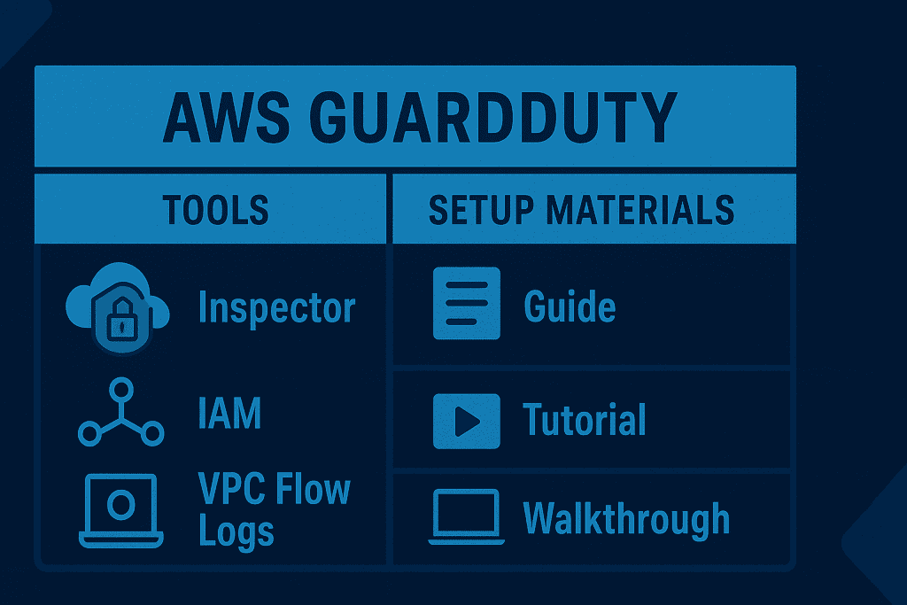 Table showing AWS GuardDuty tools and setup materials