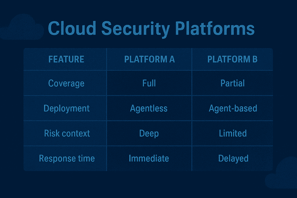 Comparison table highlighting differences between cloud security platforms