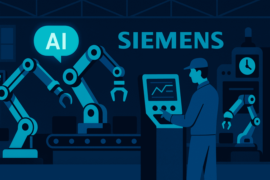 Smart Siemens factory floor with AI-powered machines in action