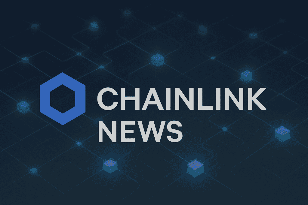 Chainlink News logo with digital blockchain network