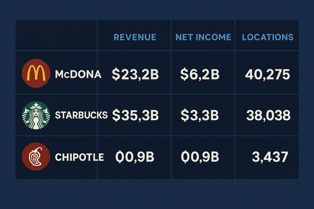 Table comparing McDonald's with Starbucks and Chipotle.