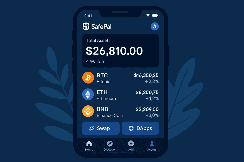 Crypto portfolio overview inside SafePal mobile wallet app.