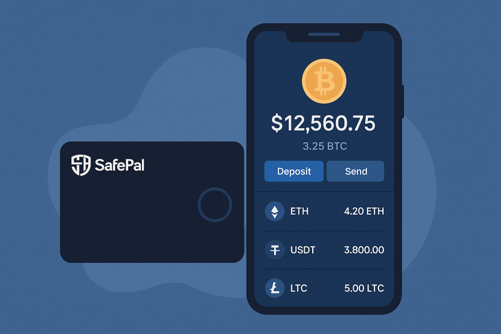 SafePal wallet beside smartphone running crypto app.