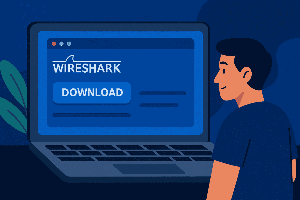 Wireshark website showing download button on browser screen.