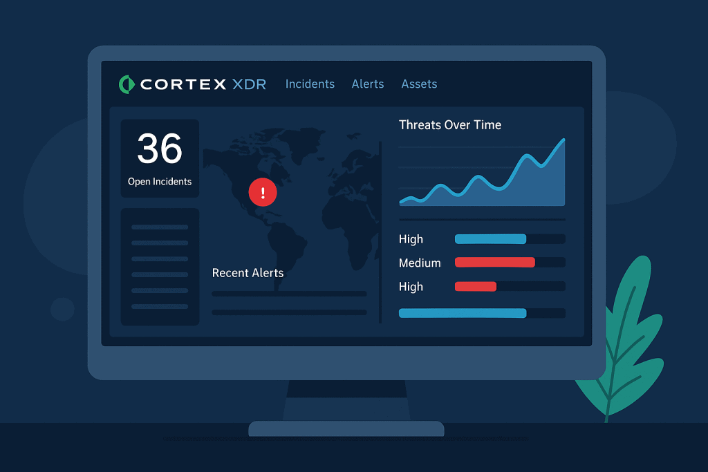 Cortex XDR unified dashboard threat view panel.